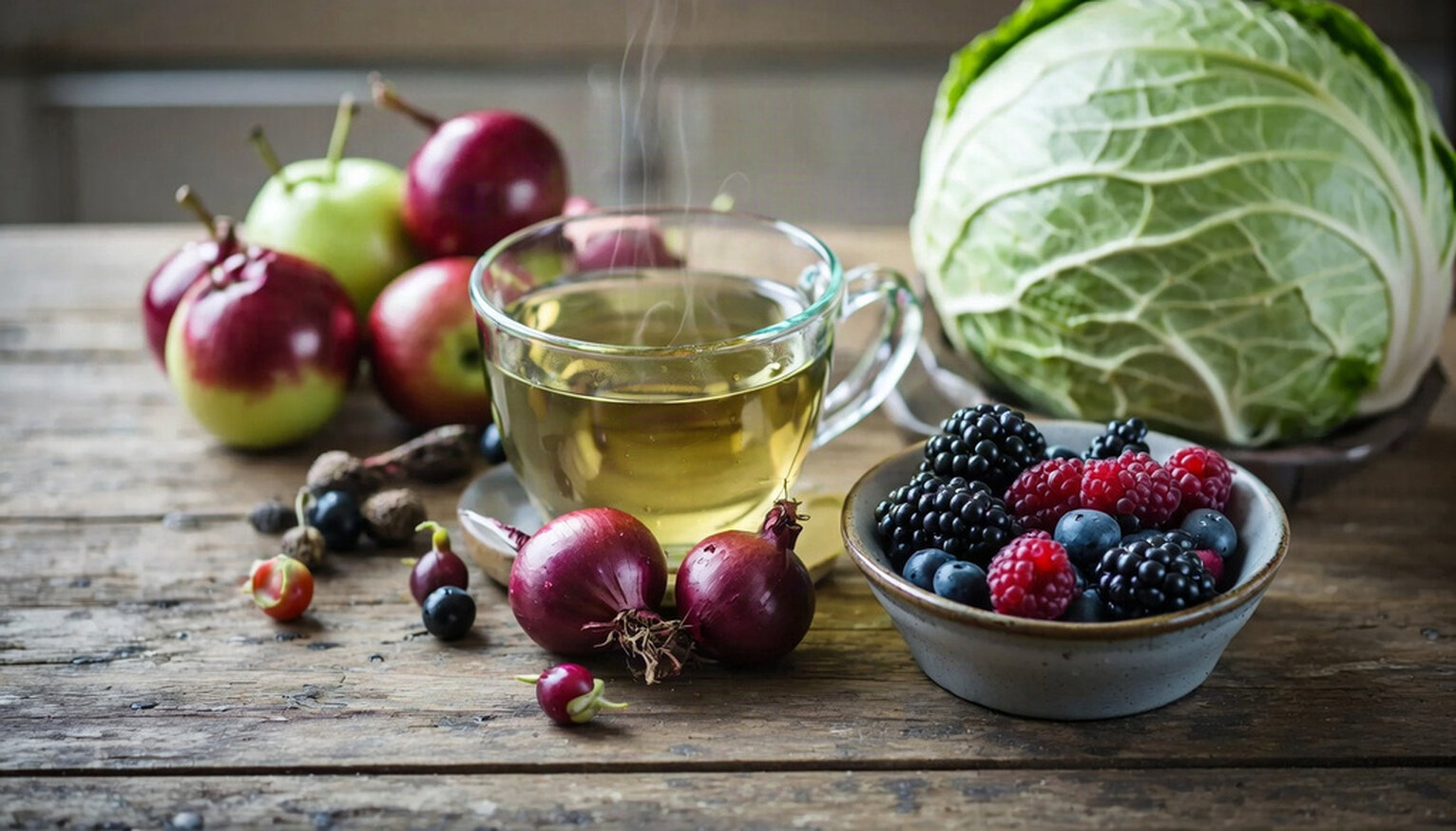 флавонолы лук, яблоки, зелёный чай, капуста и ягоды